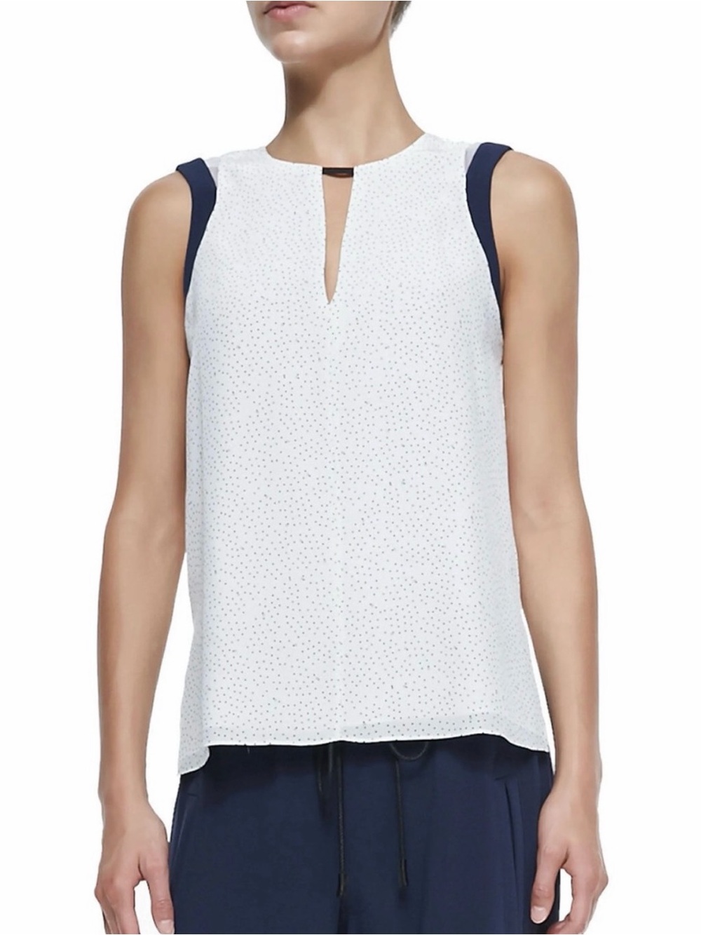 Rag & Bone Silk Blend Sleeveless Lana Top Cream with Navy Polka Dot Medium